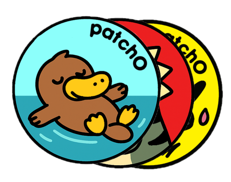Three collectable stickers for patchO comfort companions