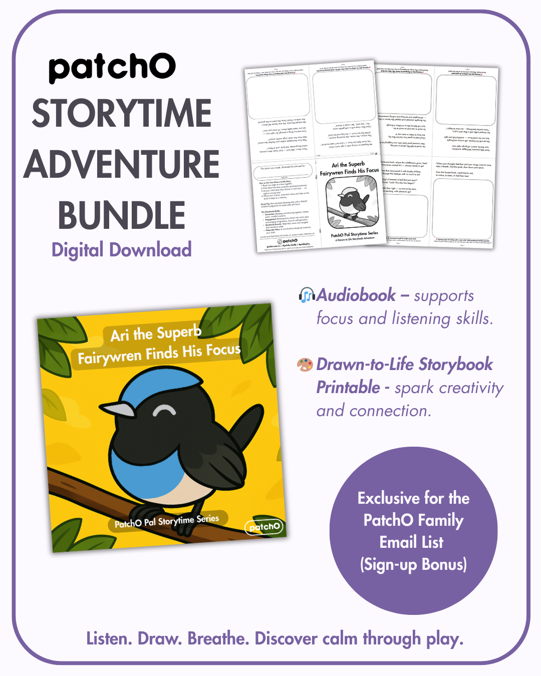 Ari the Superb Fairywren Finds His Focus Storytime Adventure Bundle - PatchO