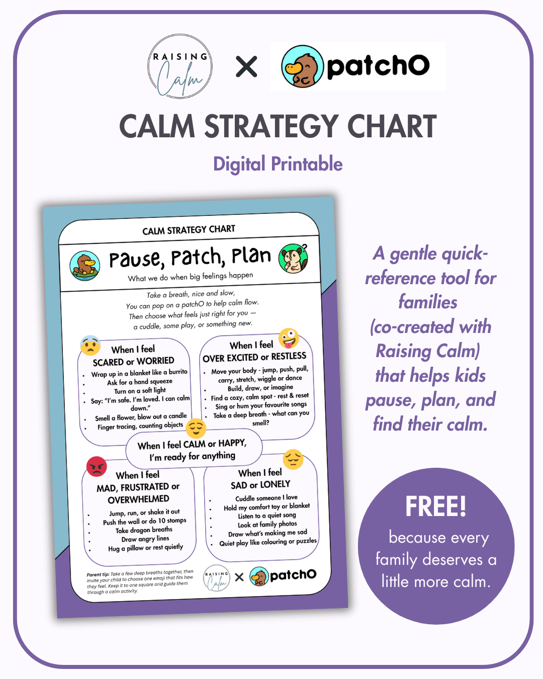 Raising Calm x PatchO: Calm Strategy Chart - PatchO